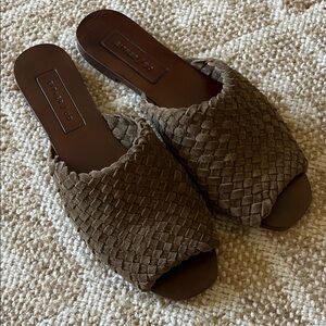 Either/Or Woven Suede Slides Brown